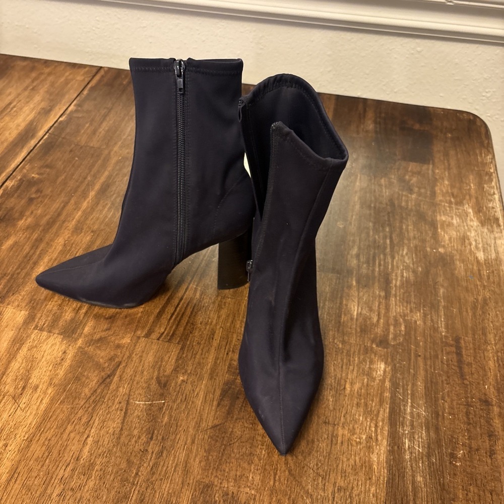 Jeffrey Campbell Siren Sock Heel Boots Dark Navy Neoprene Pointed Toe Size 8